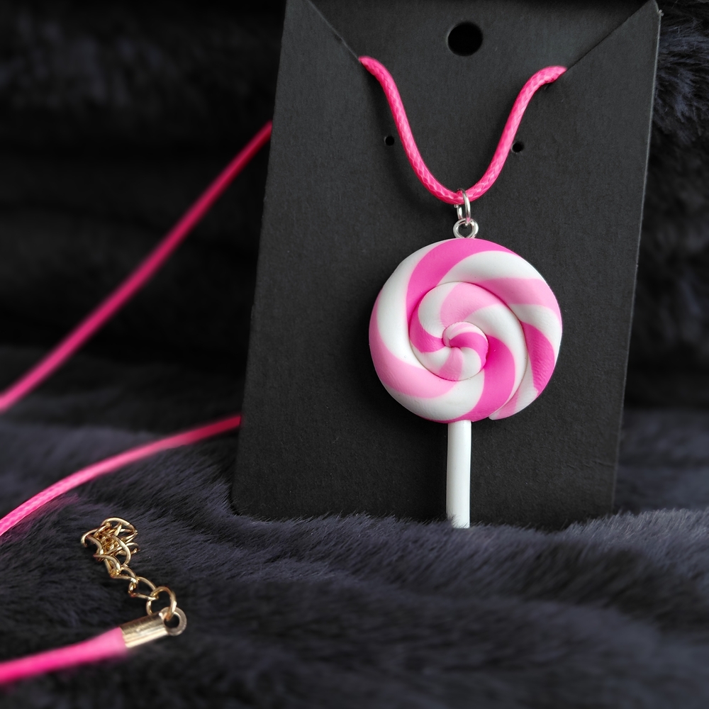 Pink Swirl Lollipop Pendant Necklace